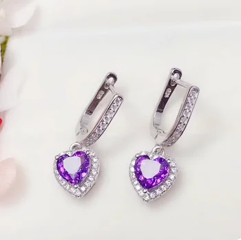 

Natural real amethyst love heart style drop earring Free shipping 0.4ct*2pcs gemstone Free shipping 925 sterling silver T8111702