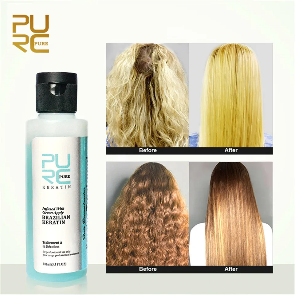 Pure Apple Flavor 3.7% Formalin Кератиновое лечение выпрямление волос ремонт повреждения вьющиеся волосы и очищающий шампунь набор по уходу