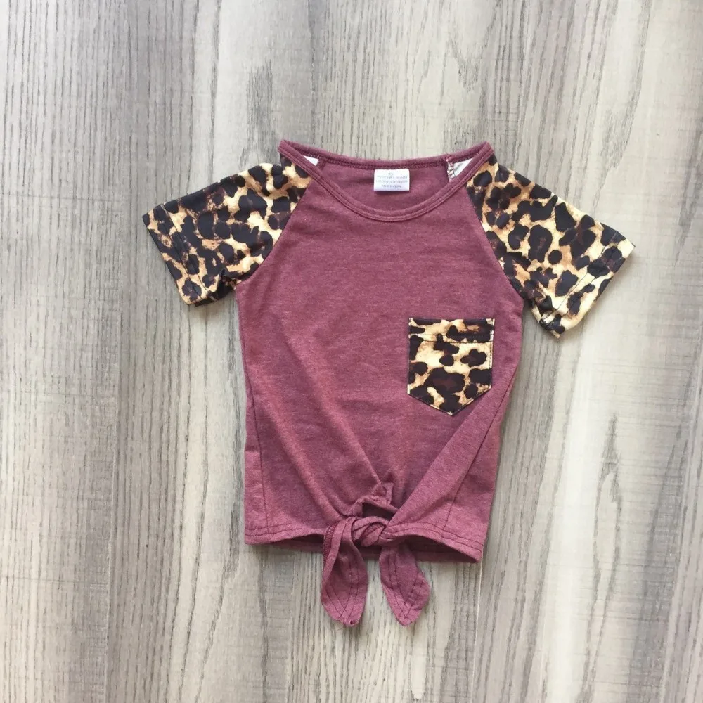 Летняя детская одежда для маленьких девочек эксклюзивная футболка с короткими рукавами, серая футболка с леопардовым принтом и карманом для всей семьи