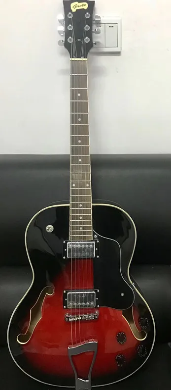 

2019 New + Factory + non-cutaway electric jazz guitar half hollow body dark red sunburst electric jazz guitar free shipping jazz