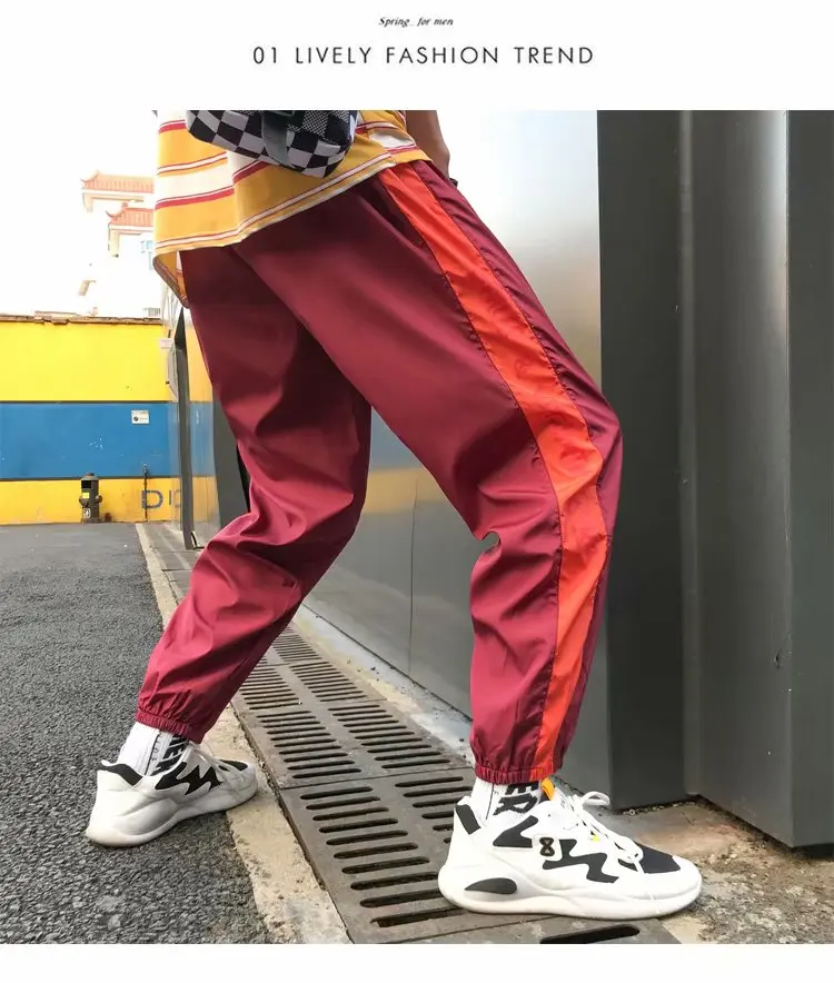 Новинка Harajuku мужские кружевные боковые полосы с принтом цветного блока лоскутные спортивные брюки мужские хип хоп уличные брюки шаровары мужские