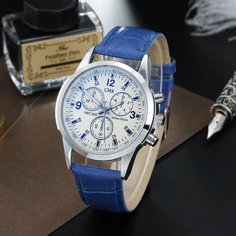 Бренд CMK бизнес для мужчин s часы повседневное роскошный кожаный ремешок для мужчин Blue Ray стекло кварцевые часы модные крутые часы Relogio Masculino