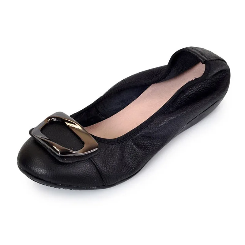 2018 Spring Flats Women Metal Decoration Loafers Genuine Leather Slip On Ballet Flat Shoes For Woman Plus Size Mocasines Mujer (10)