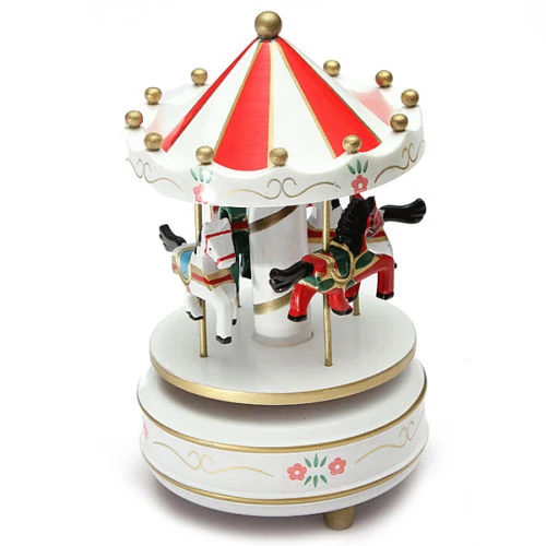 Práctica Boutique Musical Carrusel caballo de carrusel de madera caja de música de juguete de niño bebé rosa juego de regalo