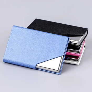 

Business Portable Stainless Steel Business Card Box Metal Bank Credit Card ID Card Receiving Clamp PU Card Bag