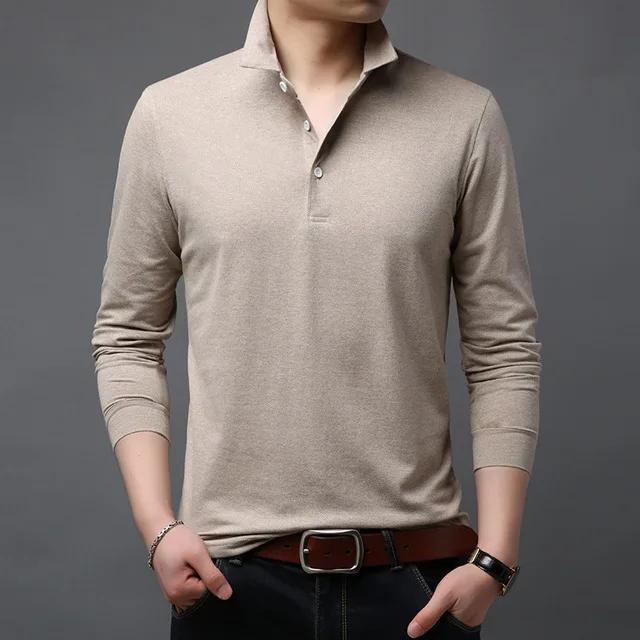 YY8720 khaki ICPANS, 100 хлопок, рубашки поло, мужские, облегающие, с длинным рукавом, высокое качество, Camisas, одноцветные, летние, со стоячим воротником, мужские, повседневные - Цвет: YY8720 khaki