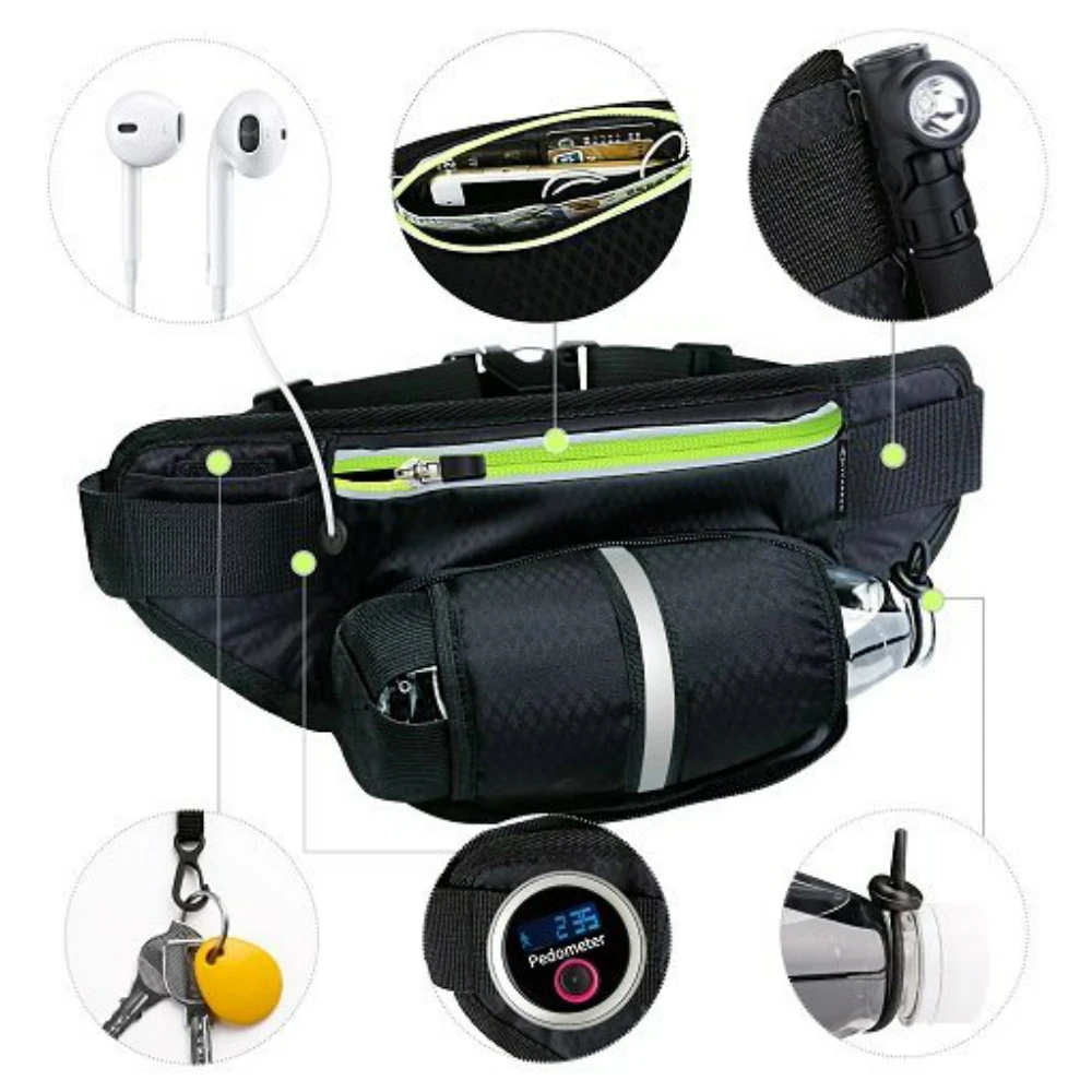 

Fanny Pack for Women Men Fashion Waist Pack Bag with Water Bottle Holder Waterproof Banana Bag Fits Phone, Reflective Belt Bag