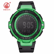 Новое поступление, модные Лидирующий бренд OHSEN светодиодный цифровые часы, мужские водонепроницаемые спортивные часы с резиновым ремешком, мужские зеленые наручные часы с будильником