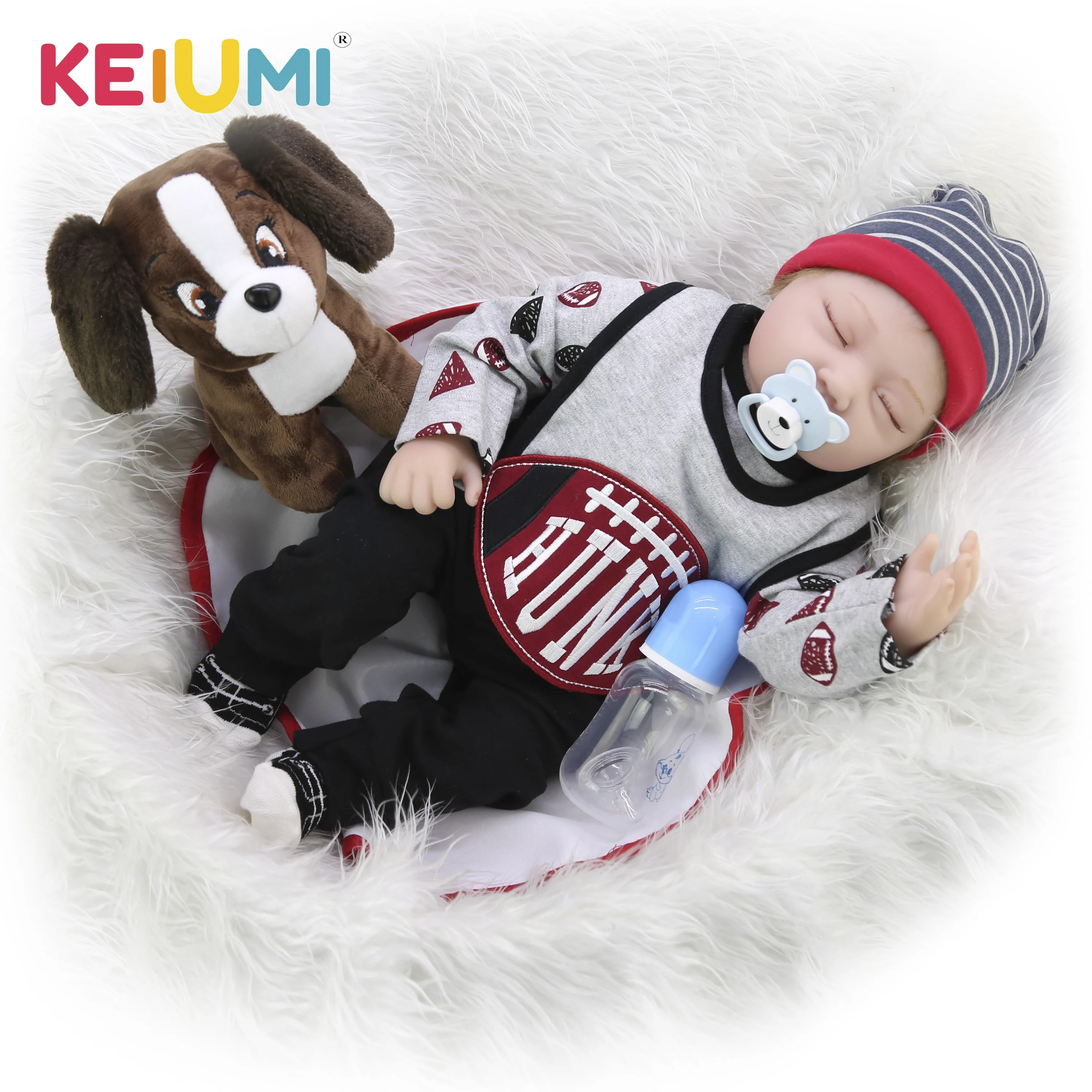 

KEIUMI 22 Inch Realistic Asleep Silicone Reborn Baby Doll Newborn Dolls Fashion Boy Toys Cloth Body For Children Birthday Gifts