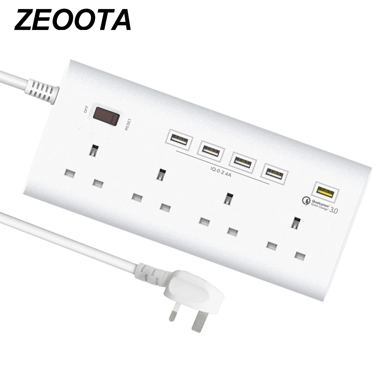 

Power Strip Surge Protector 4 AC Outlets UK Plug Sockets with USB Smart QC3.0 Quick Charger and 1.8m Extension Cord Desktop Use