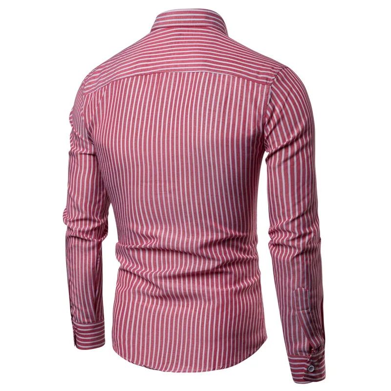 Drop Shipping Men Shirt Long Sleeve Stripe Oxford Shirts 2019 Fashion Casual Regular Red Checkered Cotton Chemise Homme