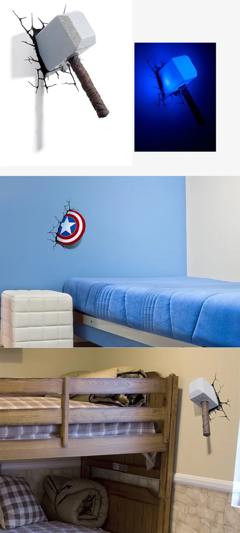 Avengers Series 3D Marvel LED Wall Lamp Living Room Creative Night Light Ironman Hulk Hammer Captain American as Boy's Gift