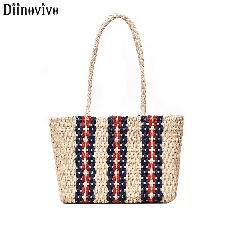 

DIINOVIVO Knitting Straw Beach Big Bags Summer Panelled Woman Shoulder Bags And Handbags Bohemia Tote Female Handbags WHDV1136