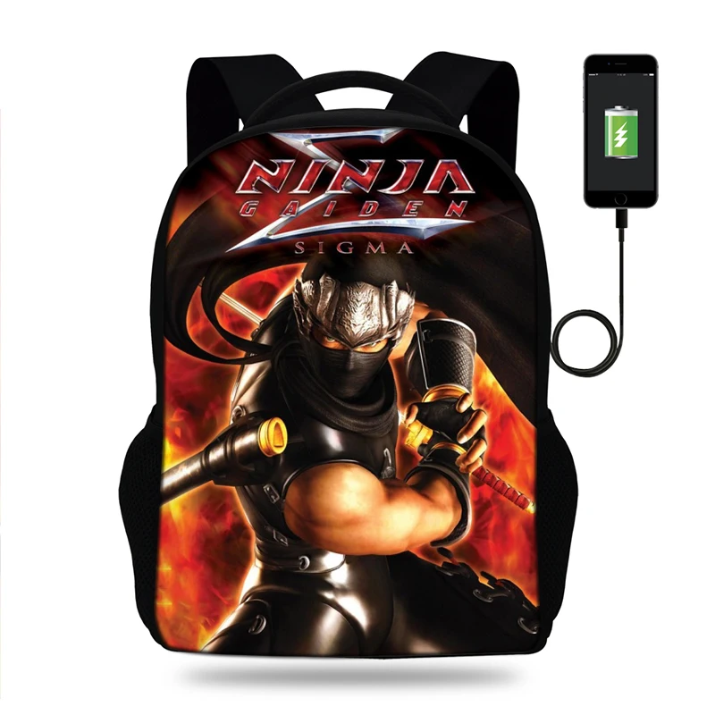 

Men's 3D Ryu Hayabusa Ninja Gaiden Print USB Charging Backpacks Teenager Boys Bagpack Cool Tourism Package for Travel Mochila