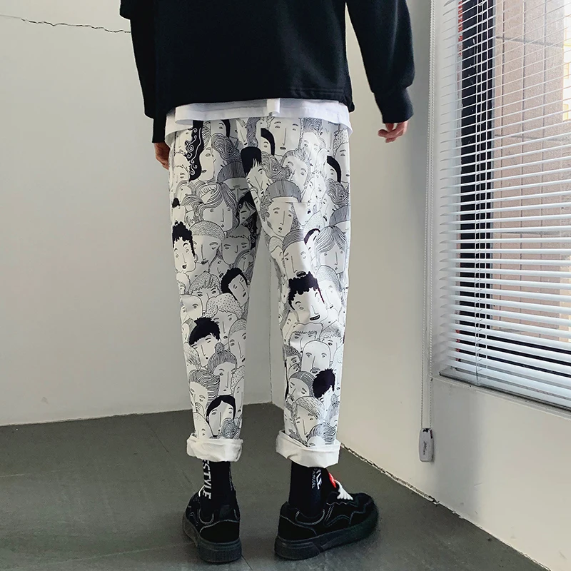 2019 Discount Only Today Cargo Pants For Men White Printed Cartoon Harajuku Japanese Fashion Summer Male Cargo Pants