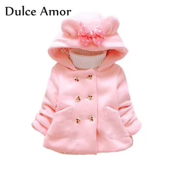 

Dulce Amor Fashion Girls Minnie Jackets Baby Girl Winter Clothes Toddler Warm Coat Cotton Thickening Hooded With Bow Outerwear
