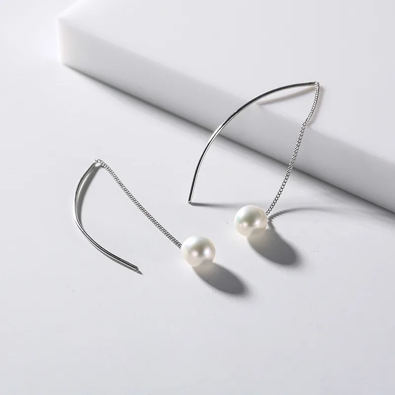 

2018 New Pure Silver Statement Earrings 100% Authentic 925 Sterling Silver Shell Pearl Long Drop Earrings Jewelry Earrings
