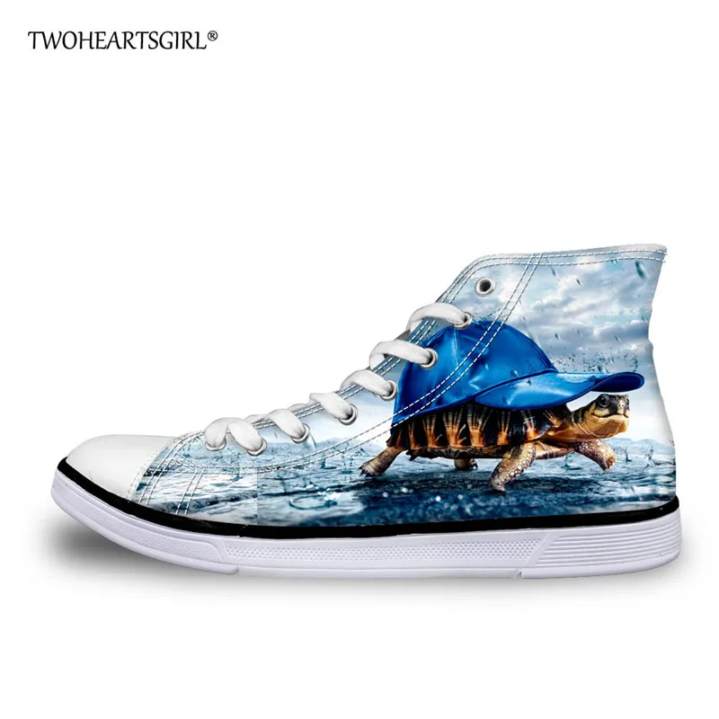 

Twoheartsgirl Cool Sea Turtle Print High Top Canvas Shoes for Women Leisure Female Ladies Vulcanize Shoes Personalized Flats