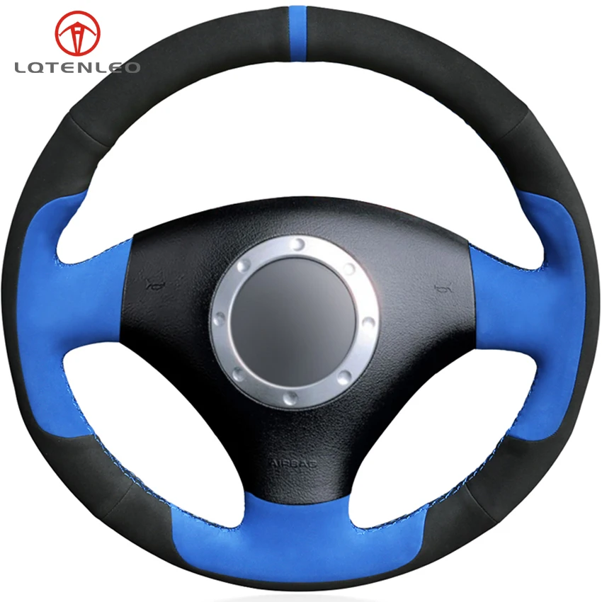 

LQTENLEO Black Blue Suede DIY Hand-stitched Car Steering Wheel Cover For Audi TT 1999-2005 A3 3-Spoke 2000-2003