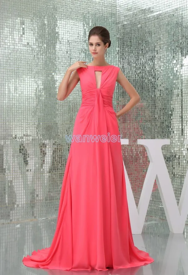 

free shipping 2014 hot sale brides maid plus size formal gown high neck new cap sleeve chiffon red sexy elie saab evening dress