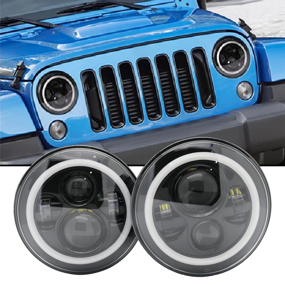Newest 7 Inch LED Headlamp Halo Ring Amber Turn Signal For Lada Niva 4x4 Suzuki Samurai 7 LED DRL Halo Headlights For VAZ 2101 (11)