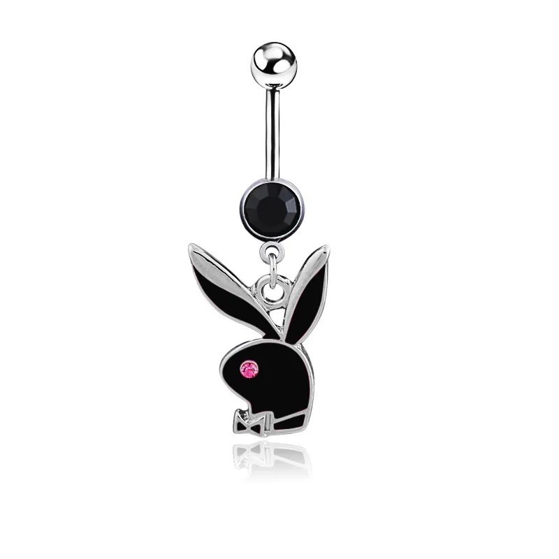 

Black/white/pink Zircon Lovely Rabbit Pendant Belly Button Ring Surgical Steel Navel Piercing Belly Piercing Sexy Body Jewelry