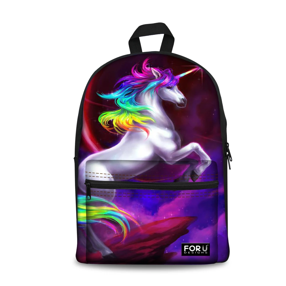 FORUDESIGNS Cute Women Backpacks 3D Rainbow Unicorn Printing Kids School Book Bags Cool Horse Head Rucksack