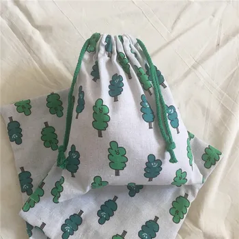 

YILE Cotton Linen Drawstring Organized Pouch Cosmetic Bag Multi-purpose Bag Party Gift Bag Print Smiling Tree 8630a