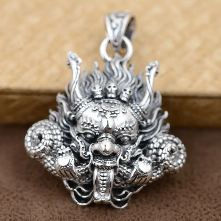 Thai silver wholesale S925 Sterling Silver Pendant antique style Dragon Pendant Mahakala Mens personality