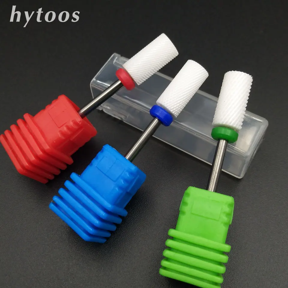 HYTOOS 3 Type Barrel Ceramic Nail Drill Bit Rotate Burr Nail Milling Cutter Bits For Manicure