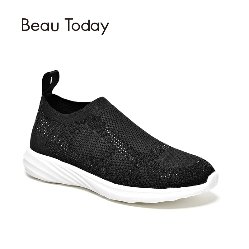

BeauToday Women Mesh Flats Fashion Crystal Decorated Slip-On Round Toe Ladies Casual Shoes High Quality Handmade 29028