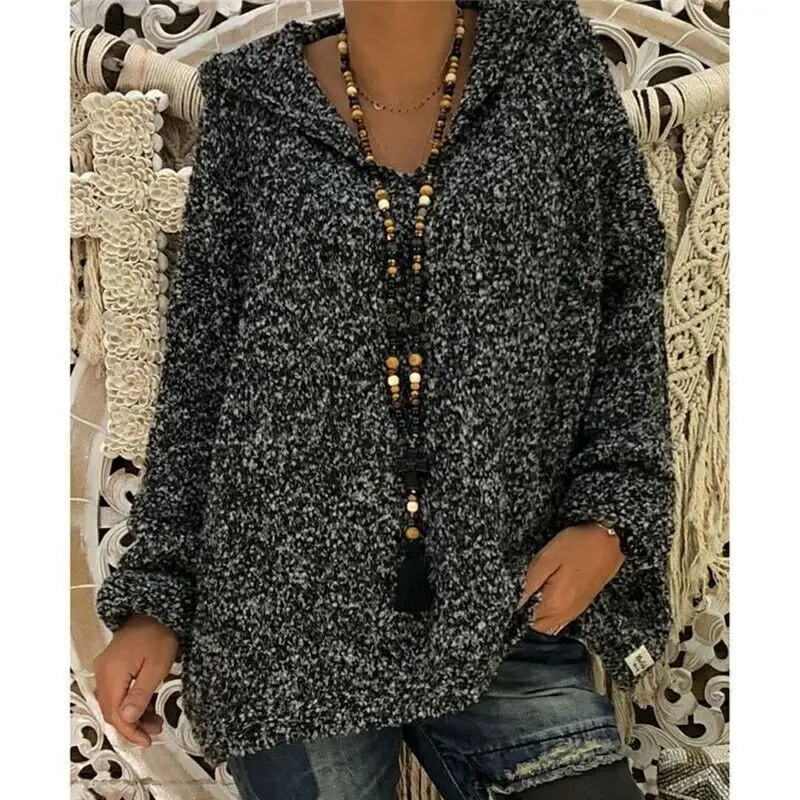black hoodie Зимний пуловер кофты Женские V шеи вязаный худи Полерон Mujer теплая туника с длинным рукавом цвет красного вина простой черный балахон - Цвет: black hoodie