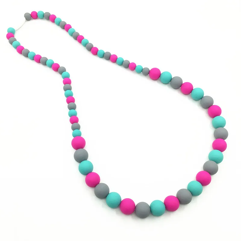 Silicone Chew Teething Necklace FAD Teether Bead Necklace Rainbow