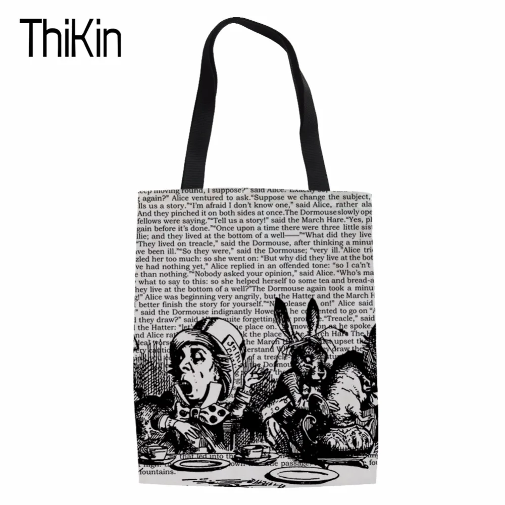 

THIKIN Canvas Handbag Fashion Shoulder Bag for Teenager Girls Shopping Tote Bag Alice Vintage Print Ladies Hand Bags Beach Bag
