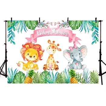 

Birthday Baby Shower Photography Backdrop Wild Elephant Backdrop Forest Leaves Pineapple Flower Children Happy Photo Background