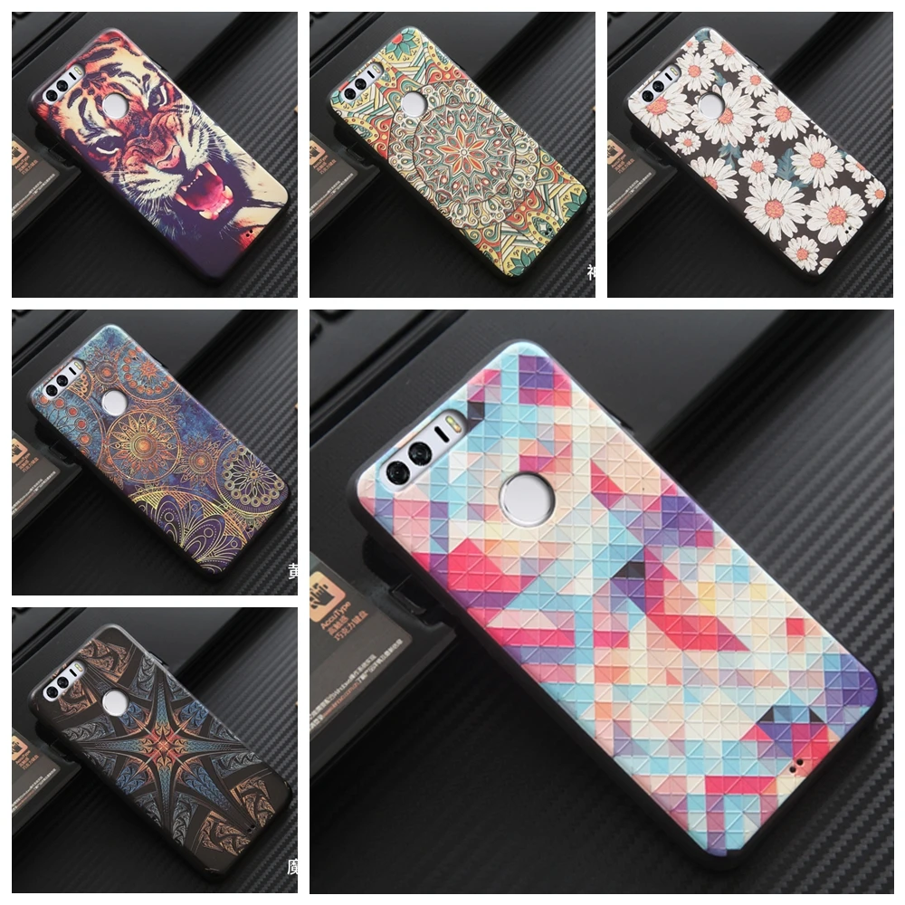 Для Huawei Honor 8 чехол Роскошные 3D releif ТПУ задняя крышка Protector для случаи мобильного