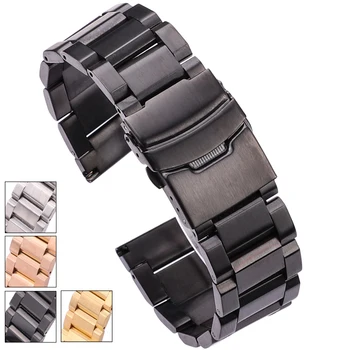 

HENGRC Black Stainless Steel Watch Band Bracelet 18 20 22 24mm Solid Stainless Steel Silver Gold Watchbands Strap Accessories
