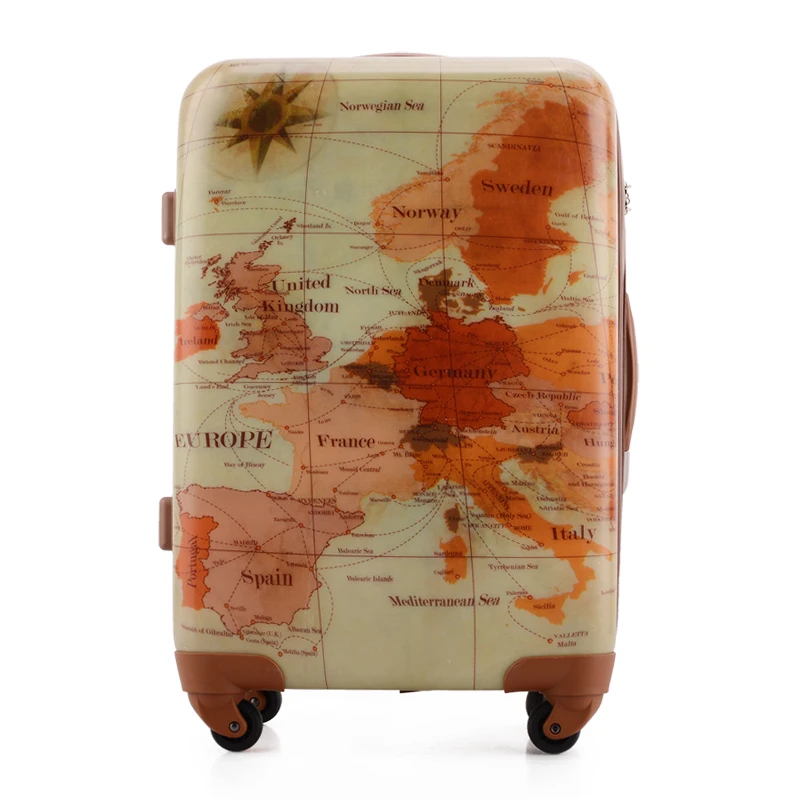

Men and Women Map Travel Suitcase&Vintage Trolley Luggage Travel Bag ABS+PC Universal Wheels Luggage 20" 24" Rolling Luggage