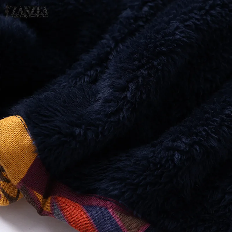 Most effective 2019 ZANZEA Women Vintage Floral Printed Winter Hooded Warm Coat Long Sleeve Plush Fluffy Outerwear