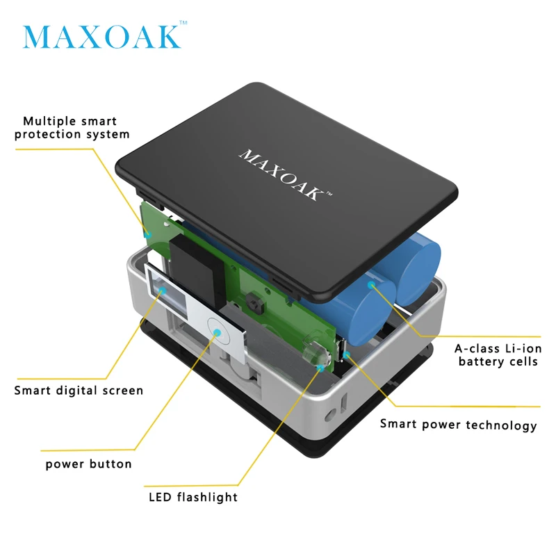 MAXOAK 5200mAh mini power bank portable external battery Digital Display battery bank charger mobile phone