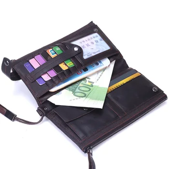 

Men Wallets Classic Long Style Card Holder Oil Wax Leather Male Purse Quality Zipper Large Capacity Luxury Wallet For Men J50