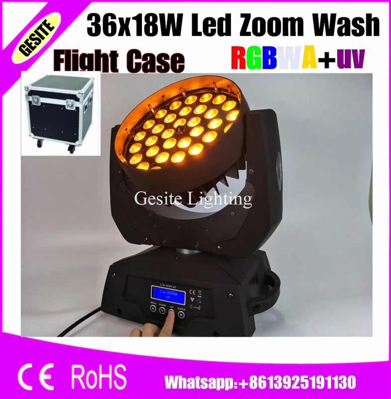 2 шт./лот чехол для полёта упаковка 36*18 Вт движущаяся головка Led Dj Zoom Wash Light