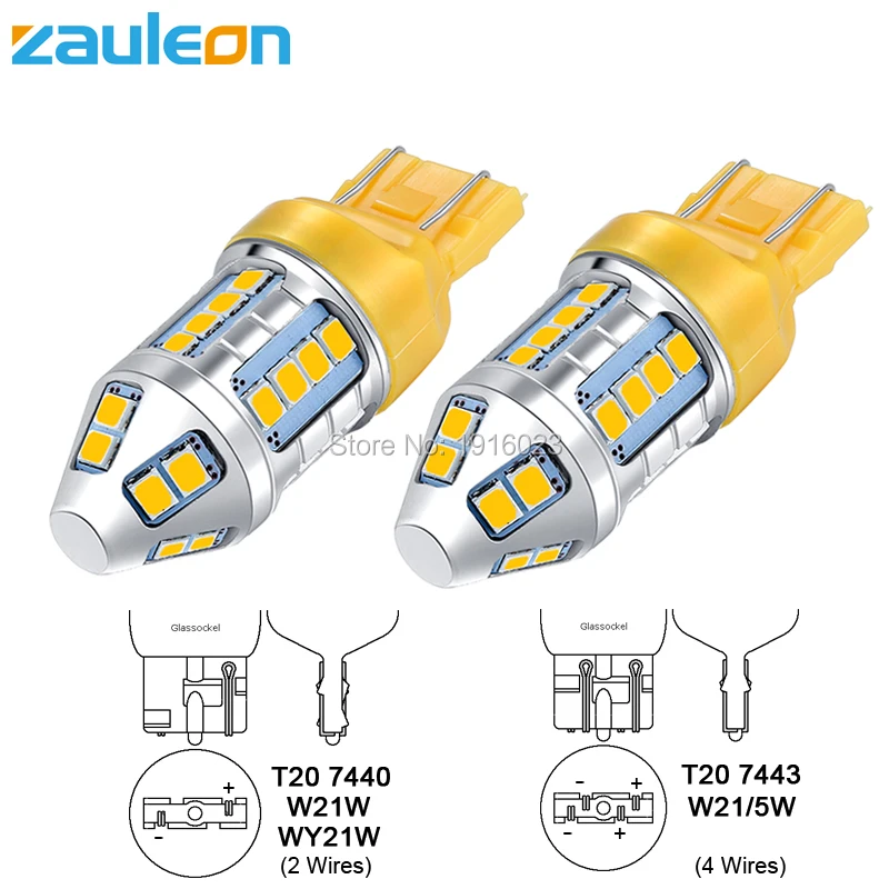 Zauleon 2 шт. Янтарный светодиодный указатель поворота светильник T20 7443 580 W21/5 Вт 7440 WY21W 944 люмен желтый светодиодный автомобильный светильник заменить лампы