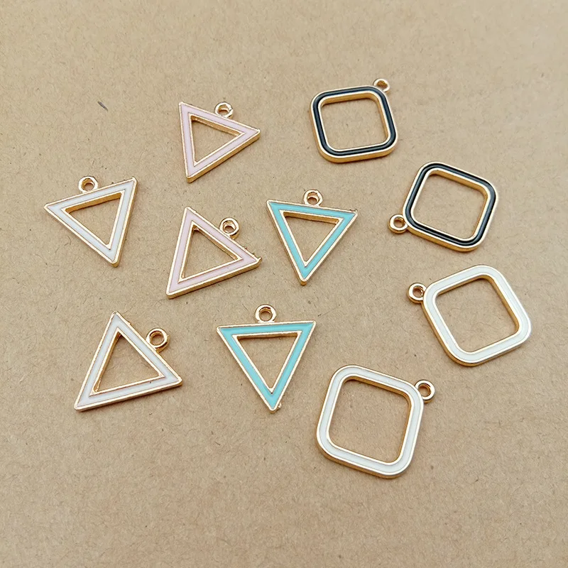 

Wholesale 100pcs Gold Tone jewelry accessories geometric triangle square pendant earring necklace enamel alloy charms