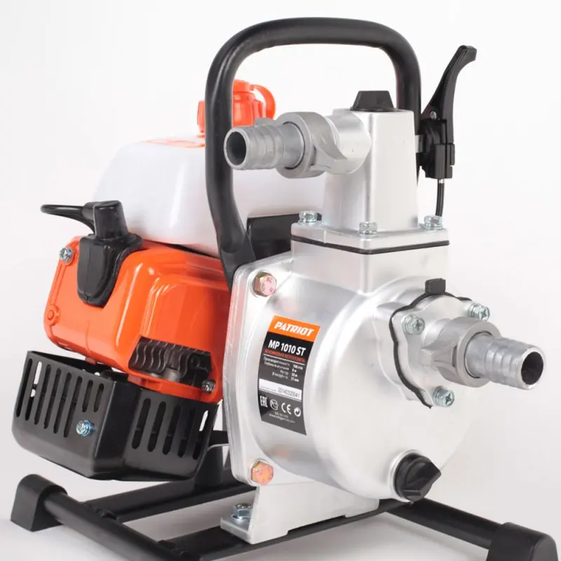 Мотопомпа бензиновая PATRIOT MP 1010 ST (Мощность 2 л.с., 2-х тактный двигатель, производительность 166 л/мин, глубина всасывания 8 м, напор 30 м, объем топливного бака 0.9 л, диаметр патрубков 1 дюйм)