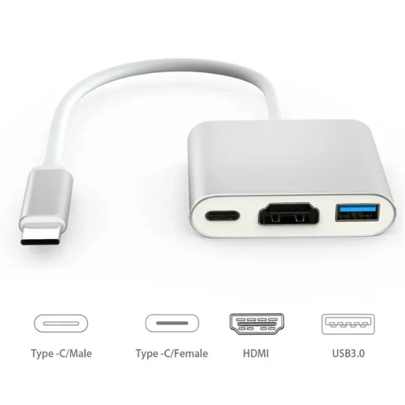 silver Basix USB C концентратор к HDMI адаптер Тип usb C концентратор к Hdmi 4 K USB 3,0 Порты и разъёмы с USB-C Мощность доставки для Macbook pro и Тип C устройств - Цвет: silver