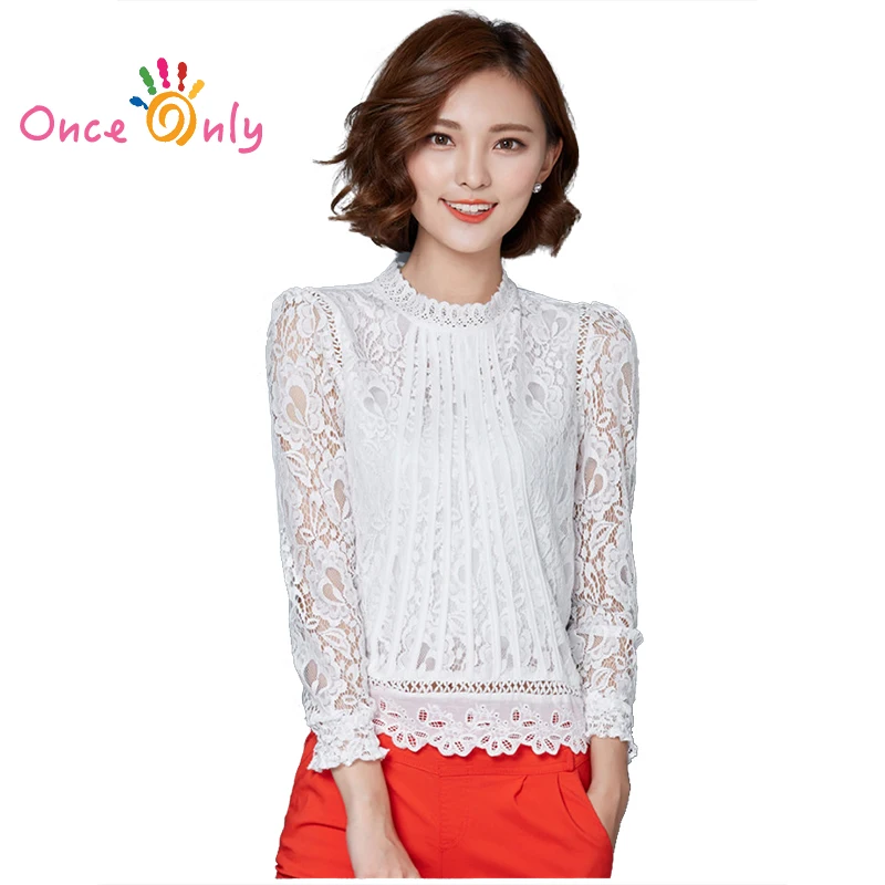 

S - XXXL New 2019 Autumn Women Lace Floral Chiffon Blouses Summer Casual White Black Lace Blouse Shirts Tops Feminine Blusas