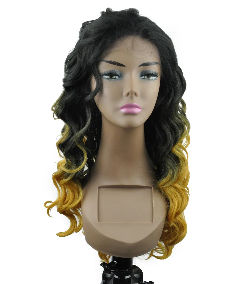 

14"--24" Deep Wave Front Hand Knotted Fiber Synthetic Front Lace Wigs Ombre Piano T Color FAN-DW