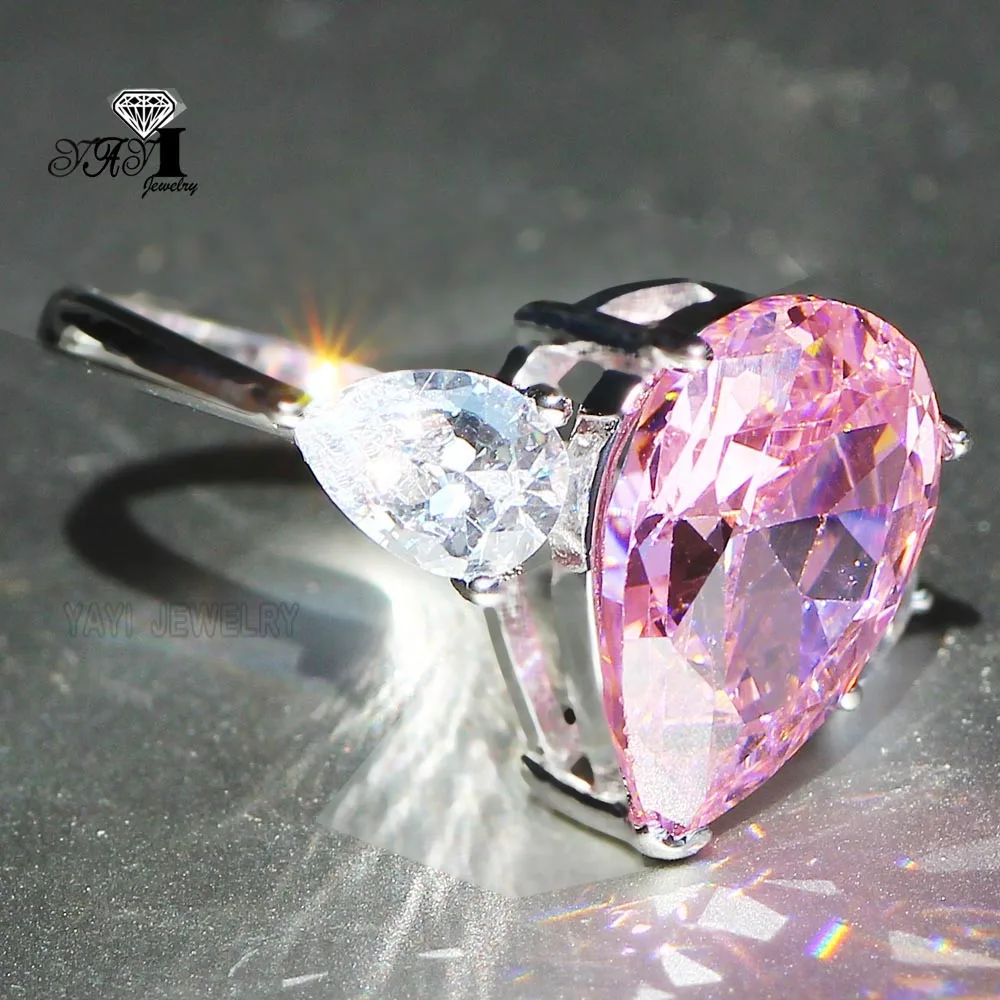 YaYI ювелирные изделия Мода Принцесса Cut 4,2 CT Розовый циркон серебряного цвета обручальные кольца вечерние кольца