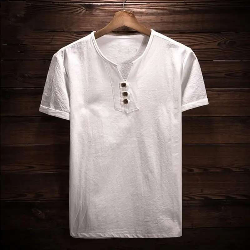 

Hot Sale 2019 Summer vintage brand men shirt big size men's v-neck short sleeve cotton linen shirt plus size clothing M-6XL 7XL